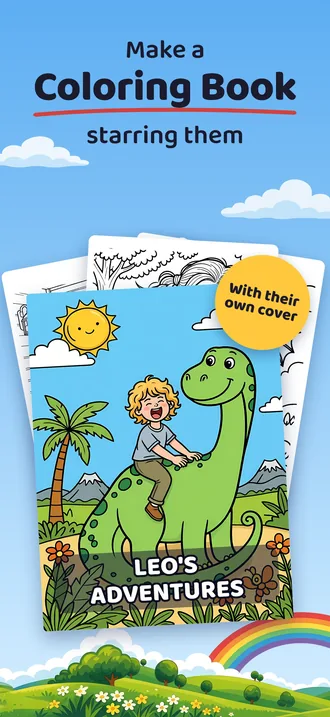 A custom coloring book called Leo's Adventures with a color cover