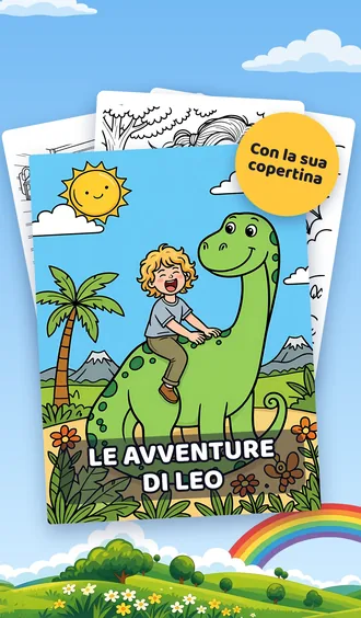Un libro da colorare personalizzato dal titolo Le avventure di Leo, con la copertina a colori