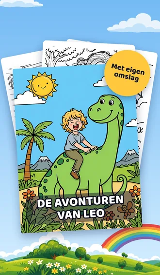 Een gepersonaliseerd kleurboek met de titel De avonturen van Leo en een omslag in kleur